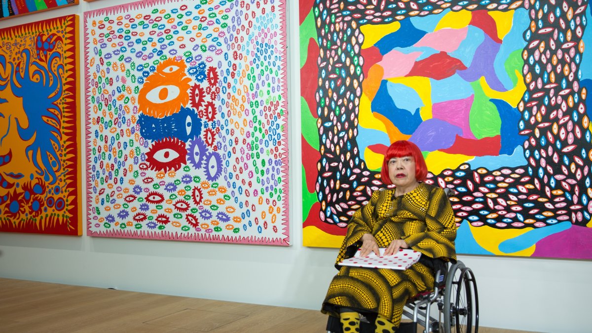 Japanese artist Yayoi Kusama attends a media preview of the Yayoi Kusama Museum and her latest works, Tokyo, Japan, Sept. 26, 2017. (EPA Photo)