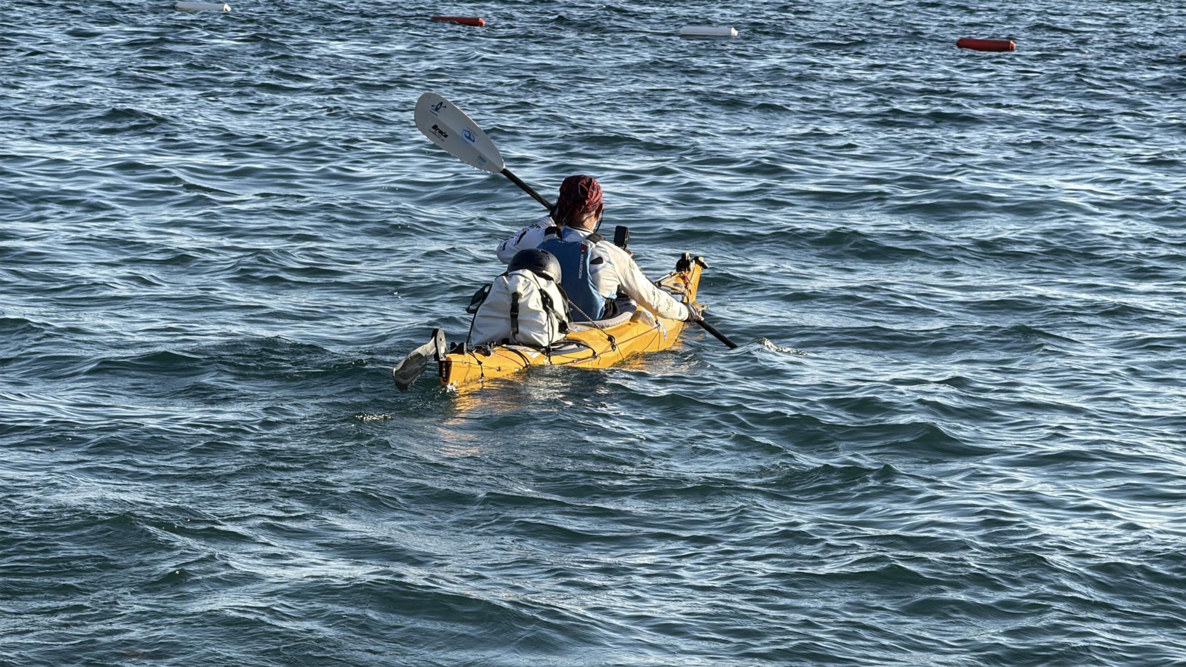 Halil Uzel paddles along the coast during his journey to cover country’s entire coastline, Muğla, Türkiye, Aug. 27, 2026. (DHA Photo) 