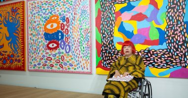 Japanese artist Yayoi Kusama attends a media preview of the Yayoi Kusama Museum and her latest works, Tokyo, Japan, Sept. 26, 2017. (EPA Photo)