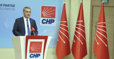 CHP spokesperson Müslim Sarı holds a news conference following meetings of the party’s Central Executive Board and Party Assembly, Ankara, Türkiye, Aug. 26, 2026. (AA Photo)