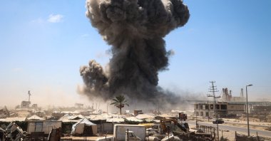 Black smoke rises following an Israeli strike as the Health Ministry in Gaza reported that 1,286 Palestinians have been killed since the cease-fire came into effect on Oct. 10, Maghazi, central Gaza Strip, Palestine, Aug. 23, 2026. (AFP Photo)