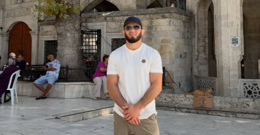Russian UFC star Islam Makhachev, a devout Muslim, poses for a photo in front of the Eyüp Sultan Mosque, Istanbul, Türkiye, Aug. 27, 2026. (Photo: Islam Makhachev on IG)