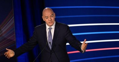 President of FIFA Gianni Infantino gestures as he delivers a speech during the 48th UEFA ordinary Congress held at the Maison de la Mutualite in Paris, Feb. 8, 2024. (AFP File Photo)
