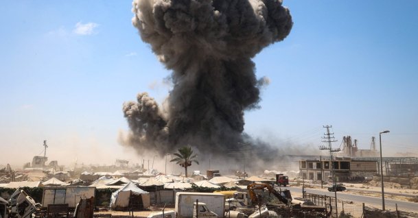 Black smoke rises following an Israeli strike as the Health Ministry in Gaza reported that 1,286 Palestinians have been killed since the cease-fire came into effect on Oct. 10, Maghazi, central Gaza Strip, Palestine, Aug. 23, 2026. (AFP Photo)