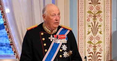 Norway's King Harald gives a speech at the gala dinner during the state visit of Iceland's President Halla Tomasdottir and her husband Bjorn Skulason, Oslo, Norway, April 8, 2025. (AFP Photo)