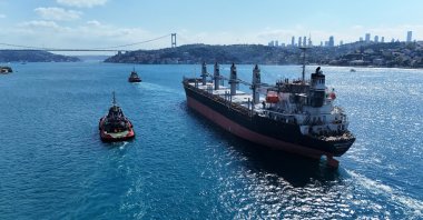 A tanker sails in the Bosporus, Istanbul, Türkiye, Aug. 17, 2026. (IHA Photo)