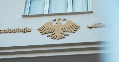 A view of the official signboard of the Syrian General Consulate in Gaziantep, southeastern Türkiye, June 11, 2026. (Getty Images Photo)