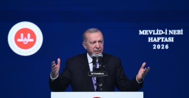President Recep Tayyip Erdoğan speaks at the Mawlid al-Nabi Week event at Haliç Congress Center, Istanbul. Aug. 28, 2026. (AA Photo)