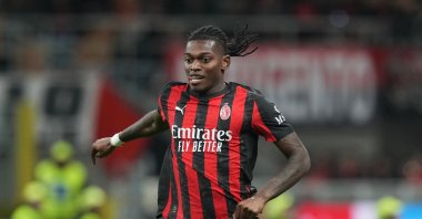 AC Milan's Rafael Leao controls the ball during the Serie A match between AC Milan and Pisa, Milan, Italy, Oct. 24, 2025. (AP Photo)