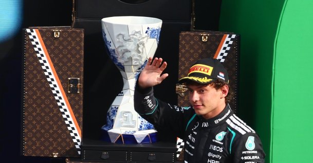 McLaren's British driver Lando Norris celebrates after winning the Formula One Dutch Grand Prix at the Circuit Zandvoort, Netherlands, Aug. 23, 2026. (AA Photo)