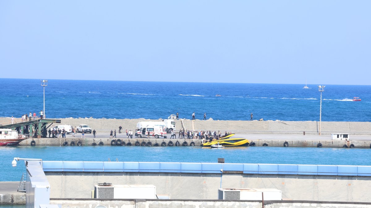 Ambulances and emergency teams stand by near the Port of Girne following a ferry accident, Girne (Kyrenia), TRNC, Aug. 30, 2026. (AA Photo)