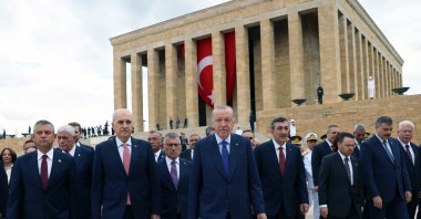 President Recep Tayyip Erdoğan, ministers and politicians visit Anıtkabir, the mausoleum of Mustafa Kemal Atatürk, on the occasion of Victory Day, Ankara, Türkiye, Aug. 30, 2026. (AA Photo)