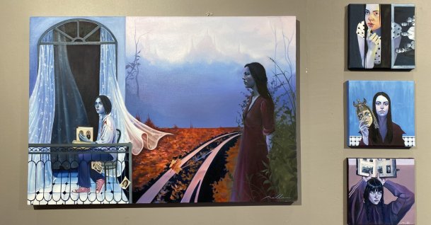 Works from the “7/7 - Seven Divided by Seven” exhibition are displayed on the walls at Artmahall Kabataş, Istanbul, Türkiye, Aug. 29, 2026. (Photo courtesy of Asu Yıldız Tekin)