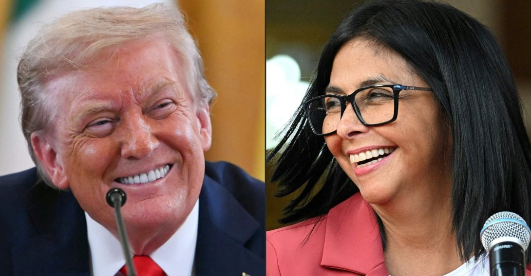 This combination of pictures shows U.S. President Donald Trump and and Venezuela's interim President Delcy Rodriguez. (AFP Photo)