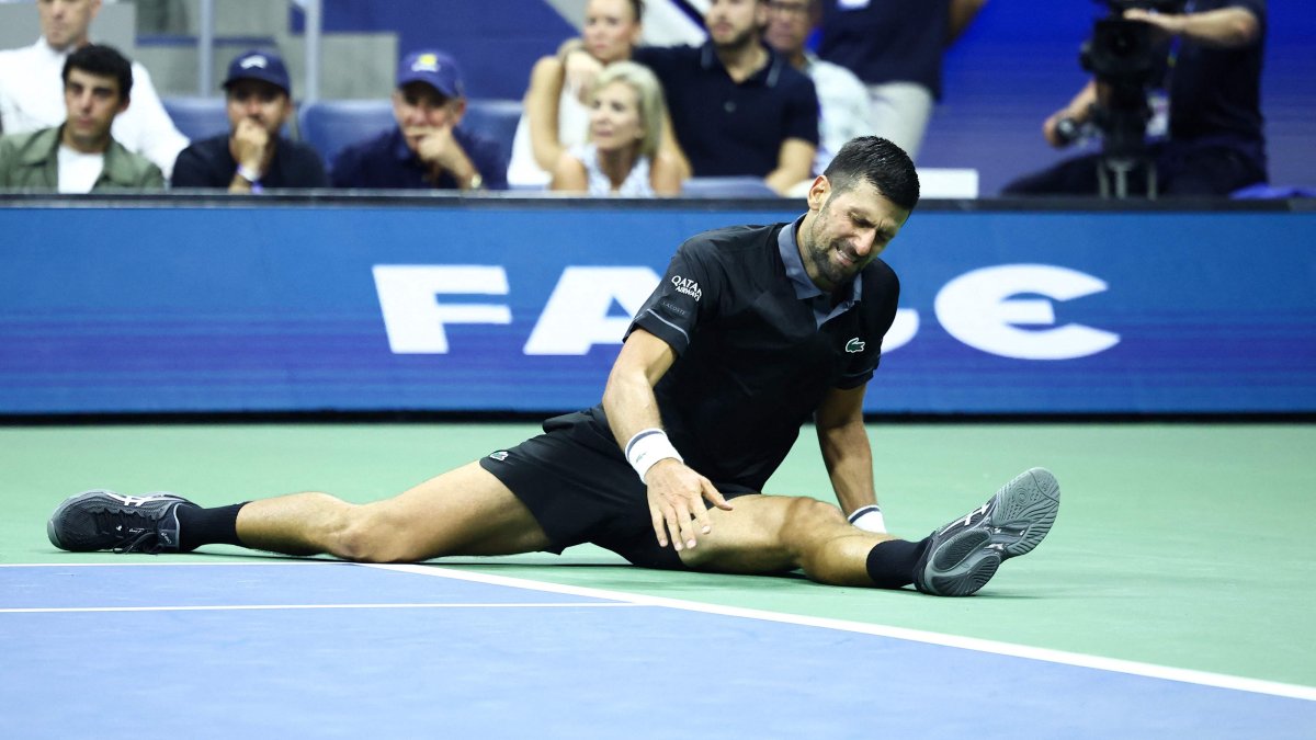 Serbia's Novak Djokovic reacts against Argentina's Mariano Navone during their U.S. Open singles match in New York City, U.S., Aug. 30, 2026. (AFP Photo)