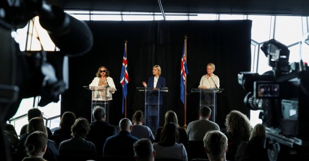 Iceland's Prime Minister Kristrun Frostadottir, Minister for Foreign Affairs Thorgerdur Katrin Gunnarsdottir and Minister of Education and Children Inga Saeland hold a press conference after Iceland rejected EU accession talks in a close-fought referendum, in Reykjavik, Iceland, Aug. 30, 2026. (Reuters Photo)