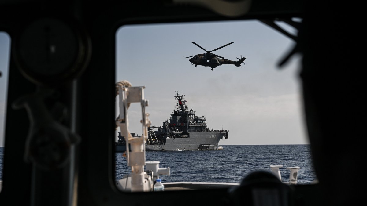 The Turkish TCG Işın joins search-and-rescue operations for people missing after a passenger vessel capsizes off Girne, TRNC, Sept. 1, 2026. (AA Photo)