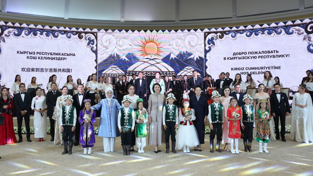 First lady Emine Erdoğan attends a program hosted by Kyrgyz first lady Aygül Caparova for leaders' spouses, Bishkek, Kyrgyzstan, Sept. 1, 2026. (AA Photo)