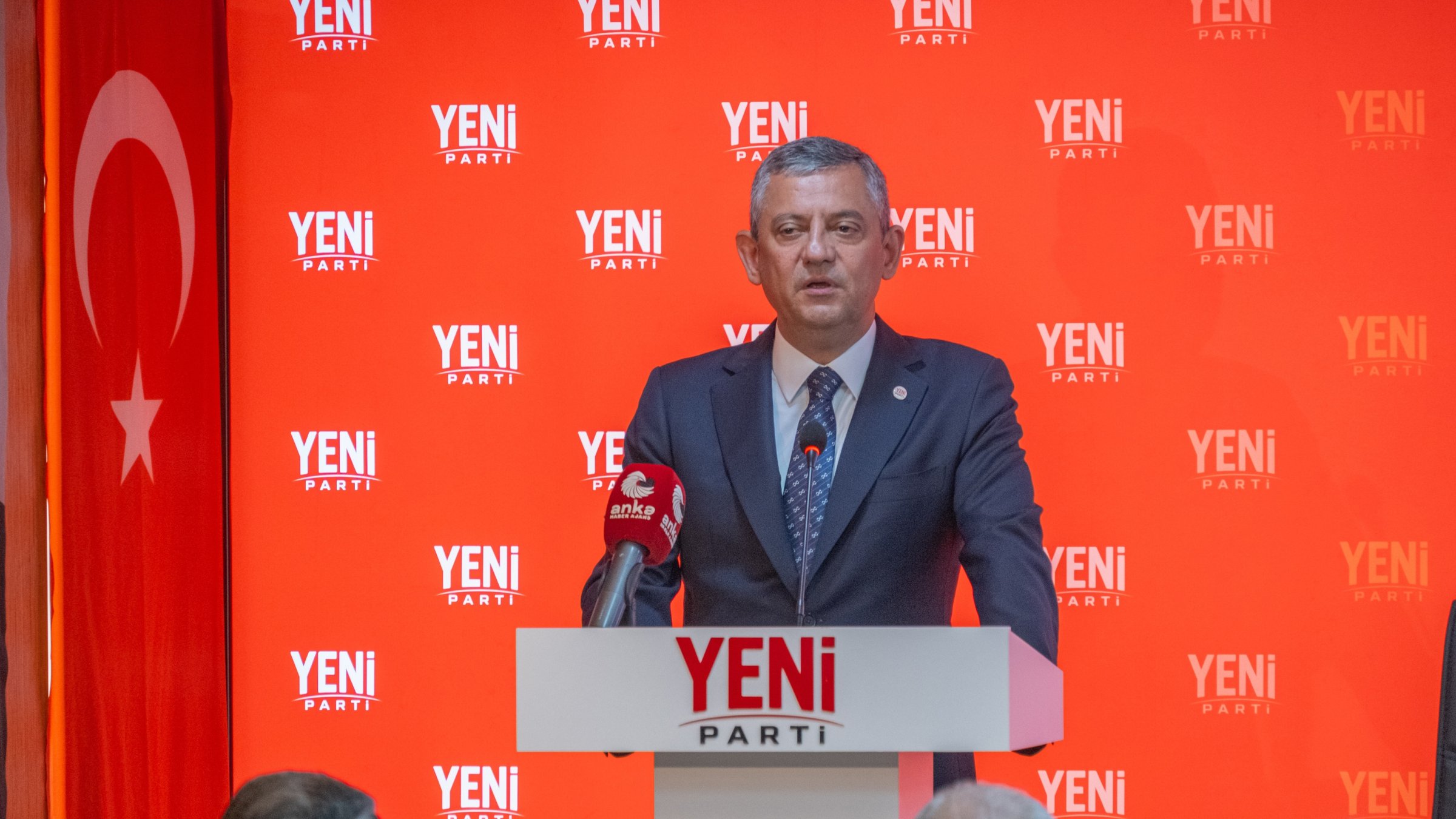 New Party Chairperson Özgür Özel speaks during the opening of the party’s first Party Assembly meeting at its headquarters, Ankara, Türkiye, Aug. 31, 2026. (DHA Photo)