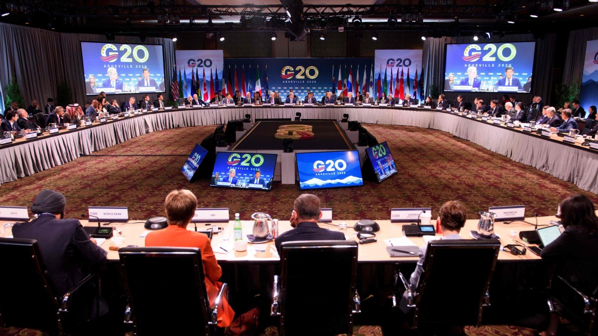 World leaders in finance participate in a plenary session with U.S. Treasury Secretary Scott Bessent for the G-20 meeting of finance ministers and central bank governors in Asheville, North Carolina, U.S., Aug. 31, 2026. (AFP Photo)
