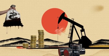 "Oil companies neither want the war to end immediately nor for it to spiral completely out of control; what they want is for prices to remain at this high but profitable level." (Illustration by Daily Sabah's Buğra Çakmak) 