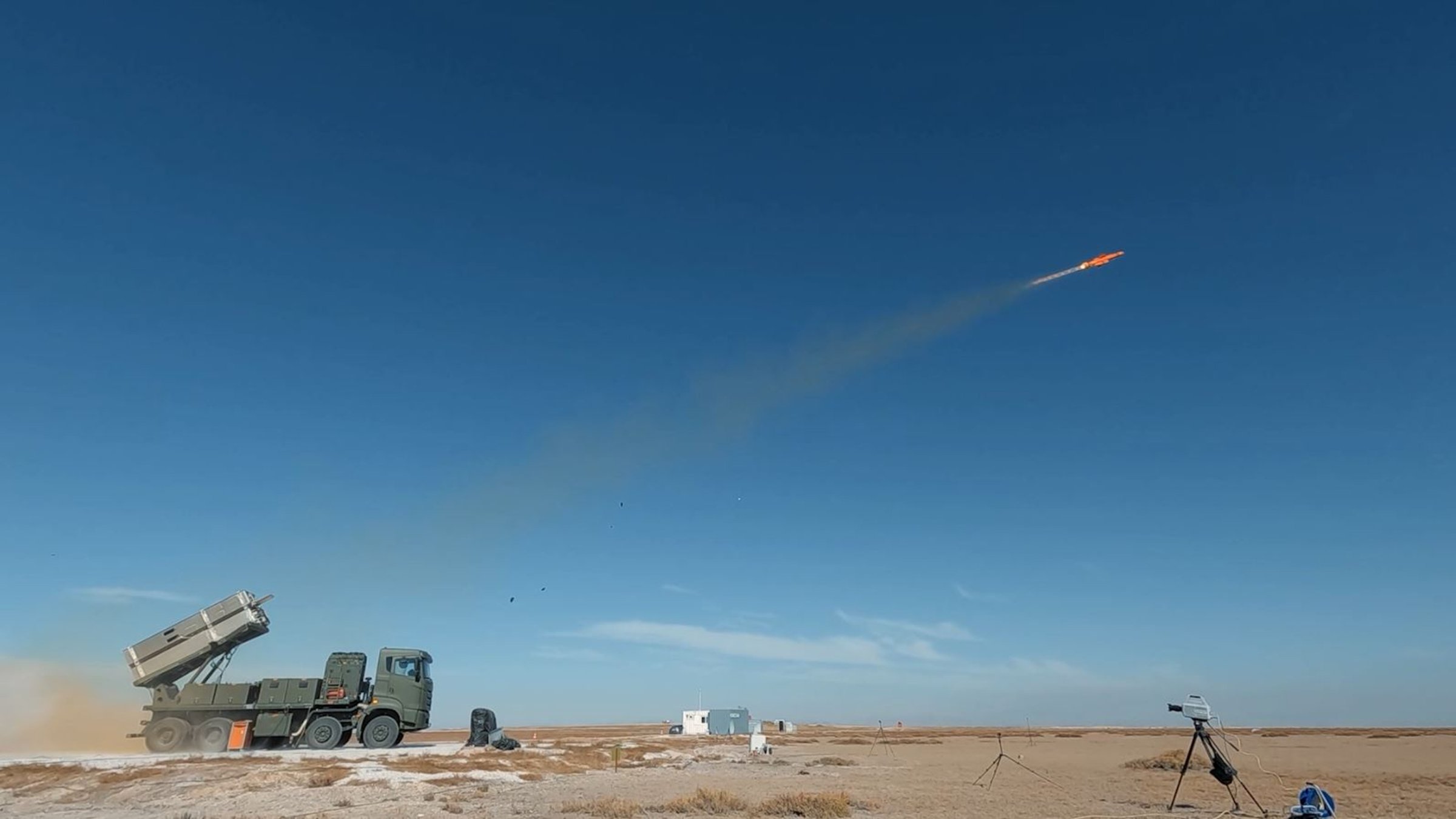 The Çakır next-generation cruise missile, developed by Turkish defense giant Roketsan, is seen during a test at an undisclosed location, Aug. 28, 2026. (DHA Photo)