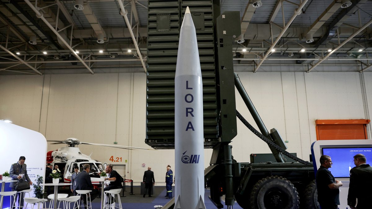 A LORA quasi-ballistic missile by Israel Aerospace Industries (IAI) is exhibited at the DEFEA Defence Exhibition, in Athens, Greece, May 8, 2025. (Reuters Photo)