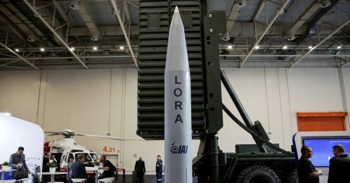 A LORA quasi-ballistic missile by Israel Aerospace Industries (IAI) is exhibited at the DEFEA Defence Exhibition, in Athens, Greece, May 8, 2025. (Reuters Photo)