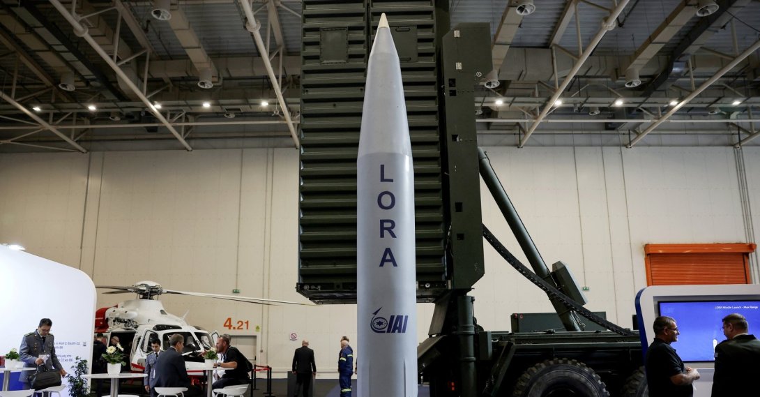 A LORA quasi-ballistic missile by Israel Aerospace Industries (IAI) is exhibited at the DEFEA Defence Exhibition, in Athens, Greece, May 8, 2025. (Reuters Photo)
