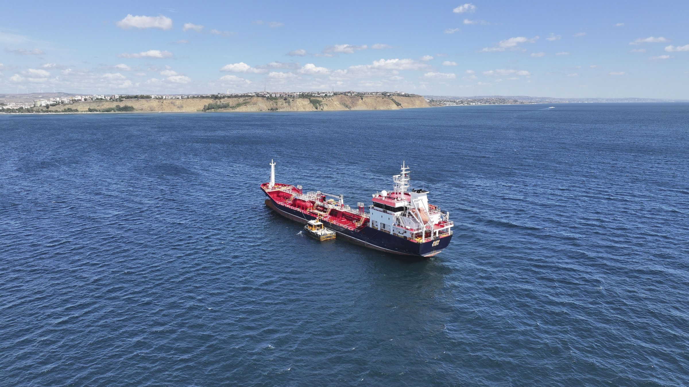 The commercial vessel Alsu, involved in the collision in the Marmara Sea, remains anchored off Silivri, Istanbul, Türkiye, Sept. 3, 2026. (AA Photo)