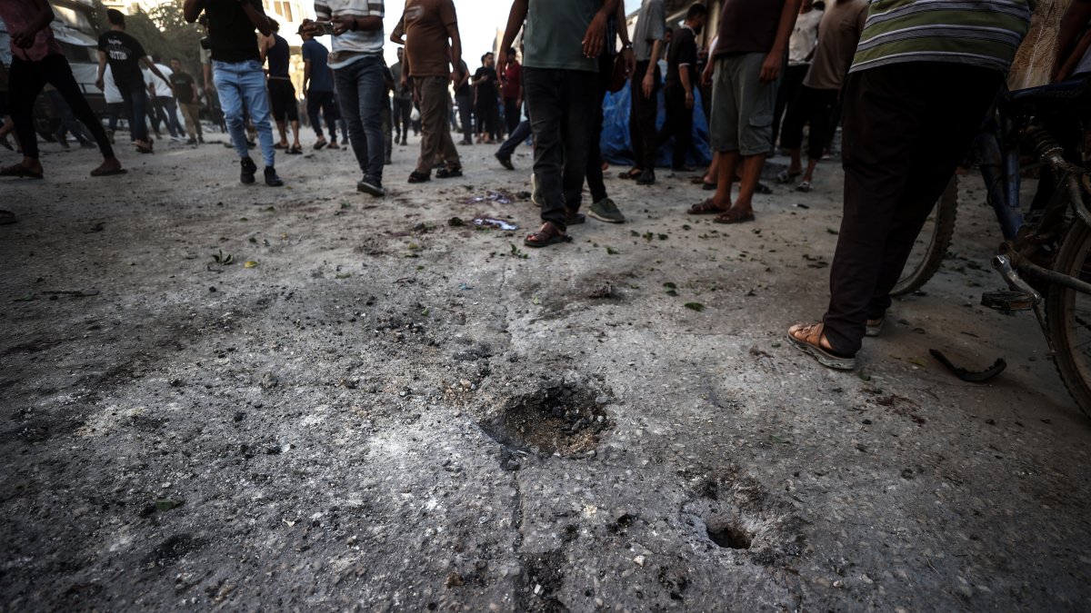 Locals gather at the site of an Israeli attack that killed a Palestinian in Beit Lahia, Gaza Strip, Palestine, Sept. 3, 2026. (AA Photo)