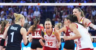 Turkish players celebrate as they play against Germany in the CEV Women’s European Volleyball Championship quarterfinals at Sinan Erdem Sports Hall, Istanbul, Türkiye, Sept. 3, 2026. (AA Photo)