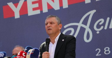New Party Chair Özgür Özel delivers a speech during a series of events, Kocaeli, Türkiye, Aug. 28, 2026. (AA Photo)