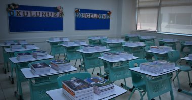 Textbooks are placed on students’ desks at Ümitköy Girls’ Anatolian Imam Hatip High School, Ankara, Türkiye, Sept. 2, 2026. (AA Photo)