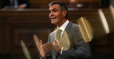  Spain's Prime Minister Pedro Sanchez speaks during a session to address the mass crossing of migrants into the enclave of Ceuta in late July, at the parliament in Madrid, Spain, Sept. 3, 2026. (Reuters Photo)
