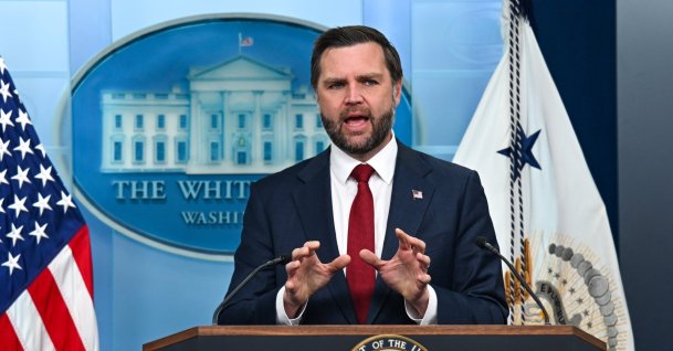 Vice President JD Vance briefs members of the media in the press room of the White House in Washington, D.C., Sept. 3, 2026. (EPA Photo)