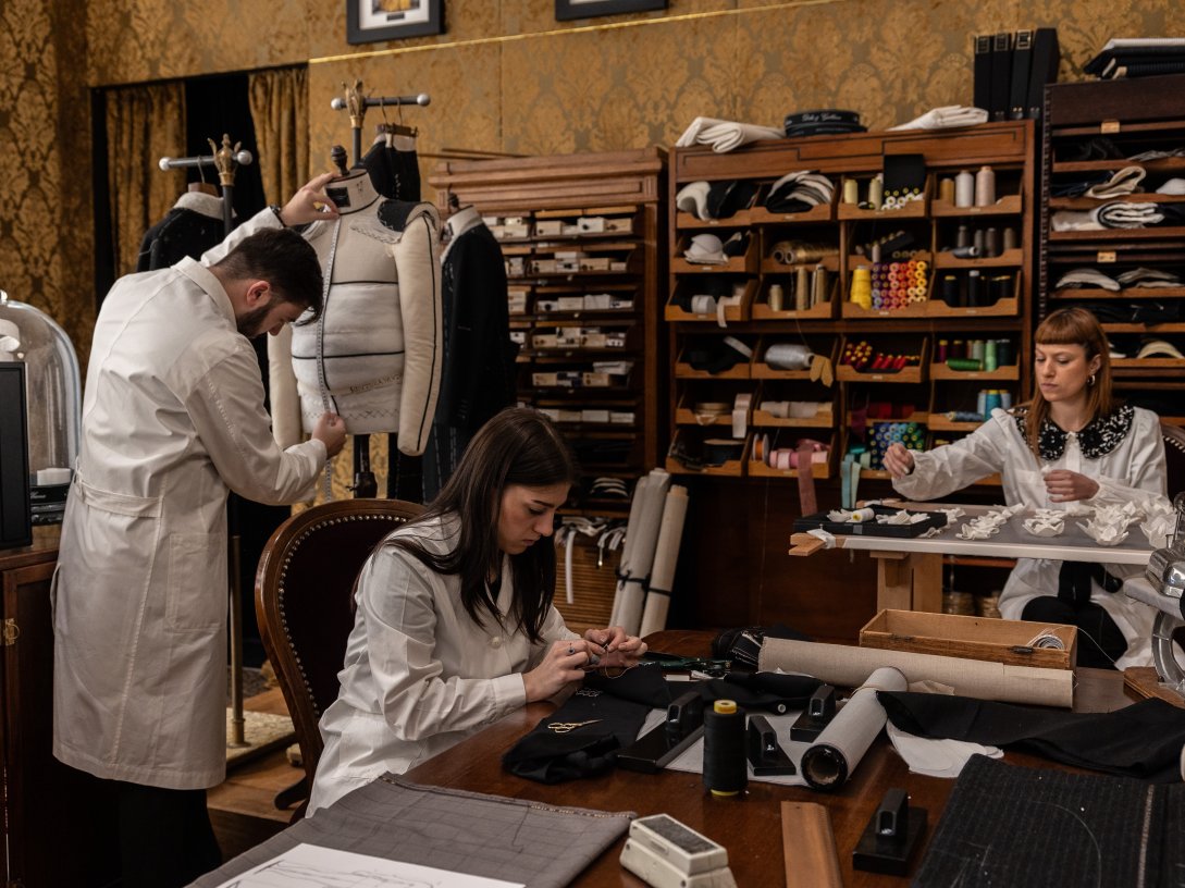 Tailors and seamstresses of the Italian fashion house Dolce and Gabbana work on haute couture outfits during the exhibition "From the Heart to the Hands: Dolce &amp; Gabbana," Milan, Italy, April 5, 2024. (Getty Images Photo)