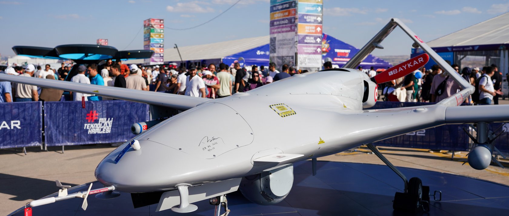 The Bayraktar TB2 drone developed by Baykar is photographed during Teknofest, Ankara, Türkiye, Aug. 30, 2023. (Reuters Photo)