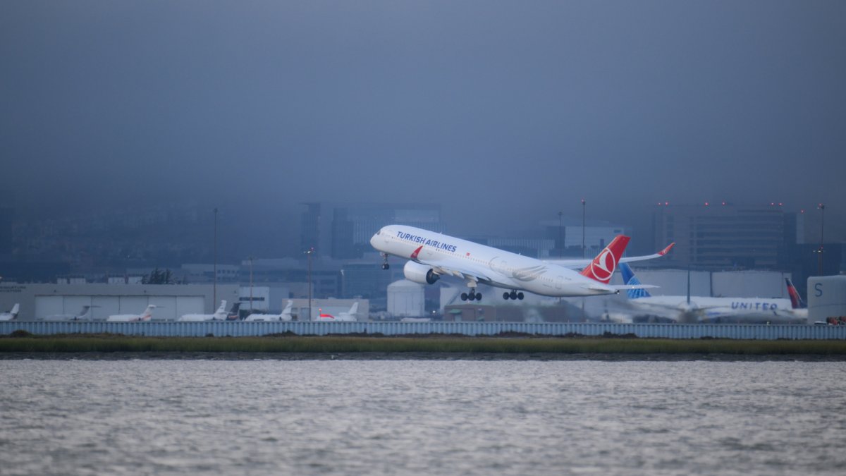 A Turkish Airlines plane takes off from the San Francisco International Airport, California, U.S., Aug. 17, 2026. (AA Photo)