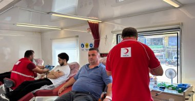 People donate blood during a two-day blood donation campaign organized by the Turkish Red Crescent, Çorum, Türkiye, Aug. 19, 2026. (AA Photo)