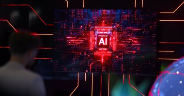 An AI logo is seen during the opening day of the IFA trade fair in Berlin, Germany, Sept. 2026. (EPA Photo)