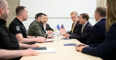 Ukraine's President Volodymyr Zelenskyy, Head of the Office of Ukraine's President Kyrylo Budanov and Secretary of the National Security and Defence Council Rustem Umerov meet with U.S. Senators in Kyiv, Ukraine, Aug. 23, 2026. (Ukrainian Presidential Press Service/Handout via Reuters)