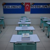 Textbooks for the 2026-2027 academic year are placed on desks at Ümitköy Kız Anadolu Imam Hatip Lisesi, Ankara, Türkiye, Sept. 2, 2026. (AA Photo)