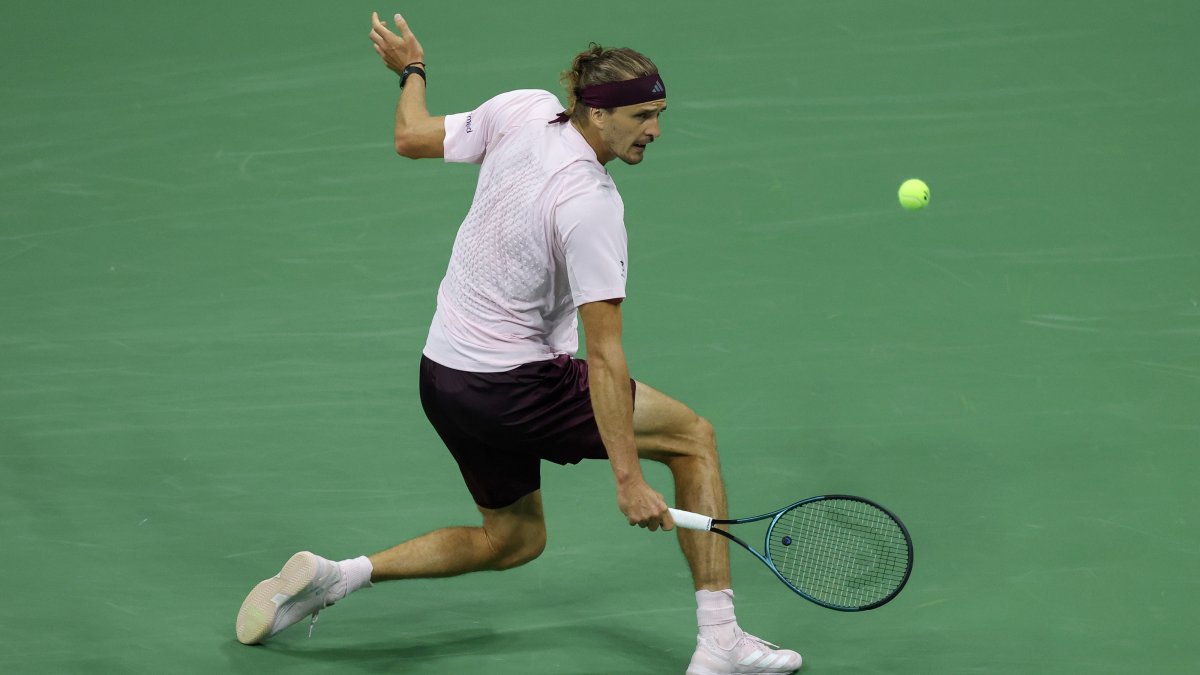 Germany's Alexander Zverev in action against Alejandro Tabilo of Chile during their U.S. Open men’s singles third round match in New York, U.S., Sept. 5, 2026. (EPA Photo)