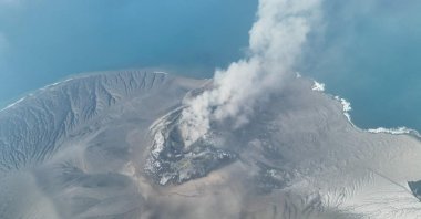 A drone view shows Mount Anak Krakatau volcano spewing hot ash during an eruption, in South Lampung, Lampung province, Indonesia, Sept. 5, 2026. (Reuters Photo)