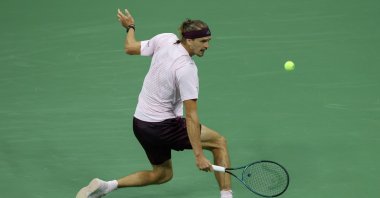 Germany's Alexander Zverev in action against Alejandro Tabilo of Chile during their U.S. Open men’s singles third round match in New York, U.S., Sept. 5, 2026. (EPA Photo)