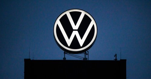 The logo of the automotive company Volkswagen is illuminated at a building of the VW factory, Wolfsburg, Germany, Oct. 29, 2024. (EPA Photo)
