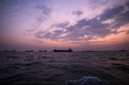 Vessels transit the Strait of Hormuz off the coast of the port city of Bandar Abbas, southern Iran, Sept. 5, 2026. (AFP Photo)