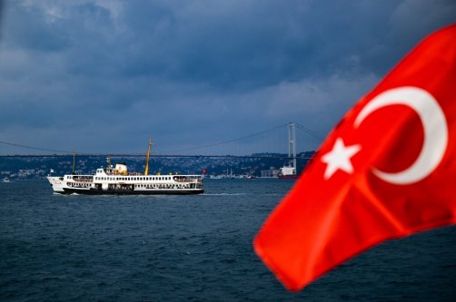 A Turkish flag is seen with a background of the July 15 Martyrs Bridge, Istanbul, Türkiye, Aug. 9, 2026. (AA Photo)