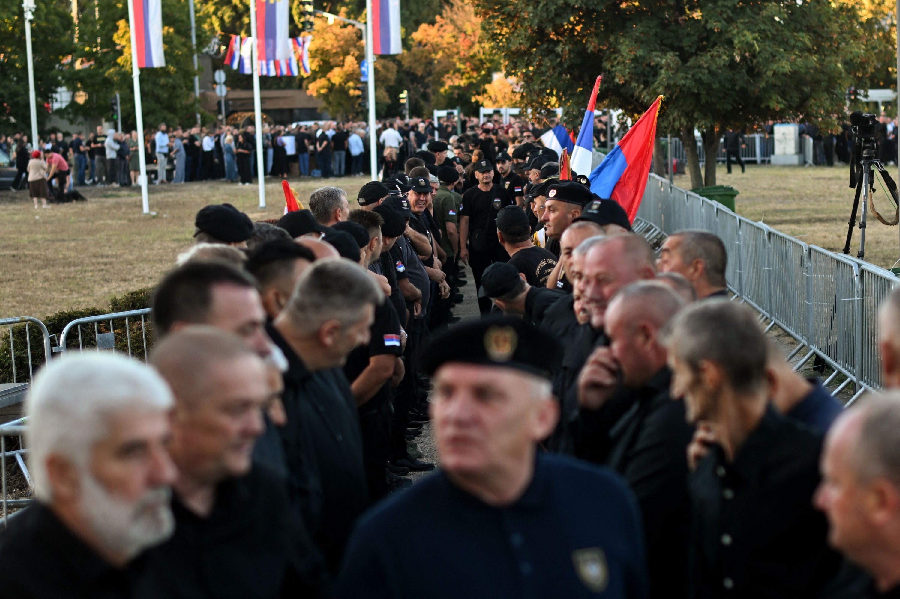 Mourners, including Serbian veteran soldiers, queue as they arrive to take part in a public memorial on the day of the funeral ceremony for late Bosnian Serb military leader Ratko Mladic at St Lukas church, Belgrade, Serbia, Sept. 7, 2026. (AFP Photo)